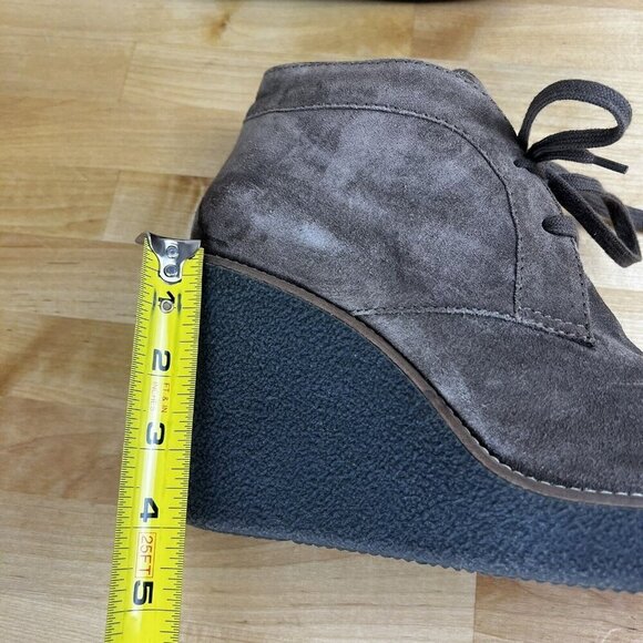 Aquatalia Vianna Taupe Suede Leather Wedge Ankle‎ Booties Lace Up Boots Size 9.5 - Picture 11 of 13